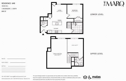Floor plan for 1 bed, 1 bath, 889 sqft